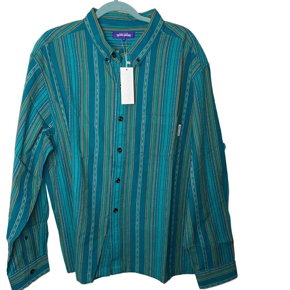 F*cking Awesome Mens Shirt Green Size 2X Striped Button Down Long Sleeve New - Picture 13 of 14